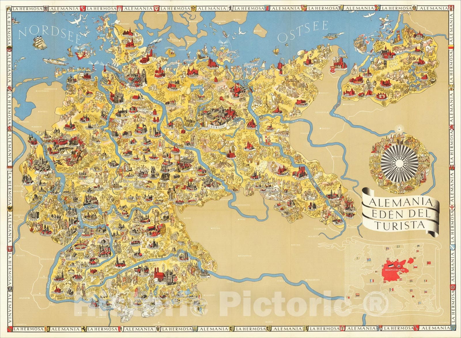 Historic Map : (Second World War - Nazi Germany) Alemania Eden Del Turista [Germany The Paradise of Tourism.], 1935, Riemer, Vintage Wall Art