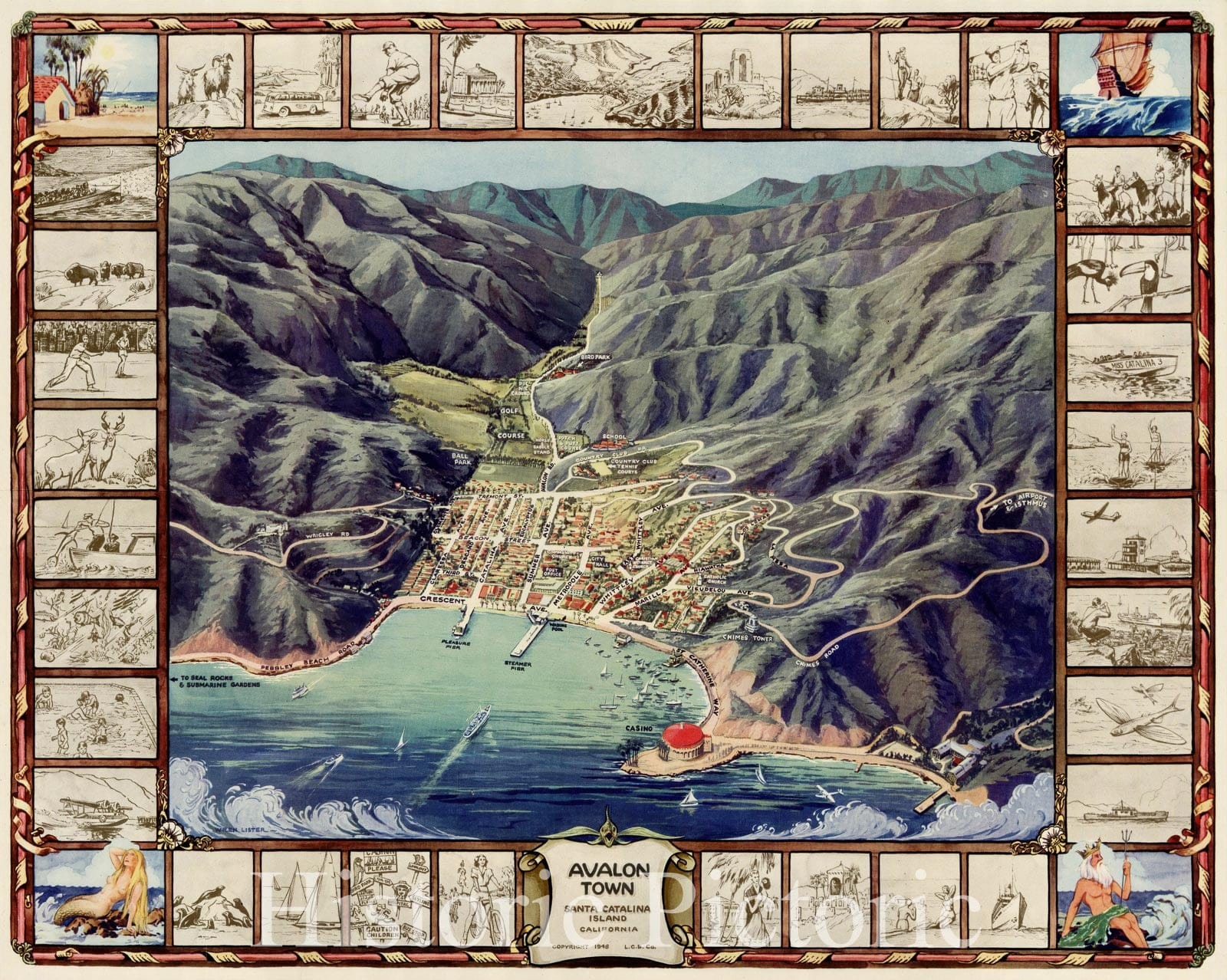 Historic Map : Avalon Town Santa Catalina Island California, 1948, L.C.B. Co., v2, Vintage Wall Art