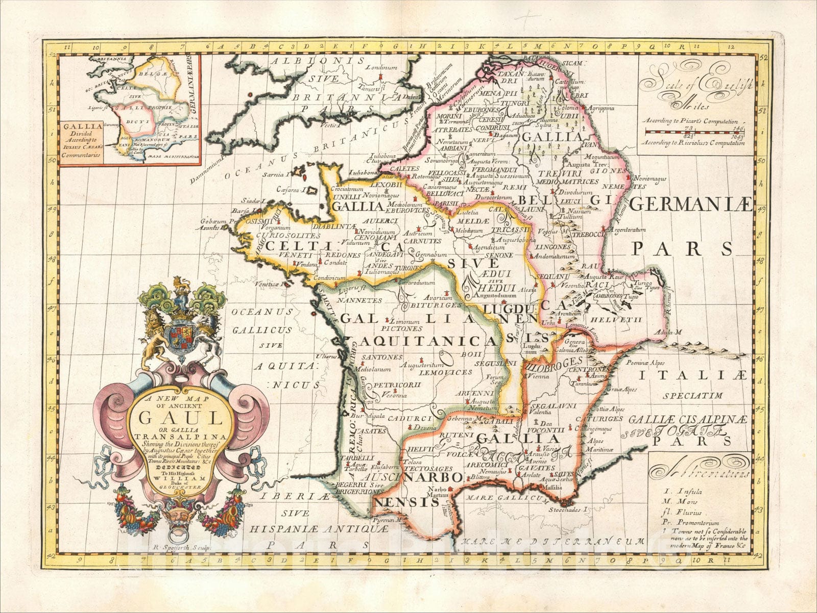 Historic Map A New Map of Ancient Gaul or Gallia Transalpina, 1700