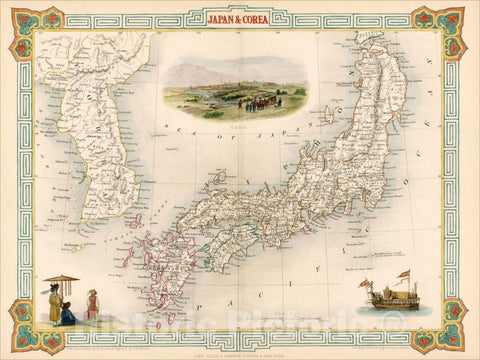 Historic Map : Japan & Corea, 1851, John Tallis, v3, Vintage Wall Art