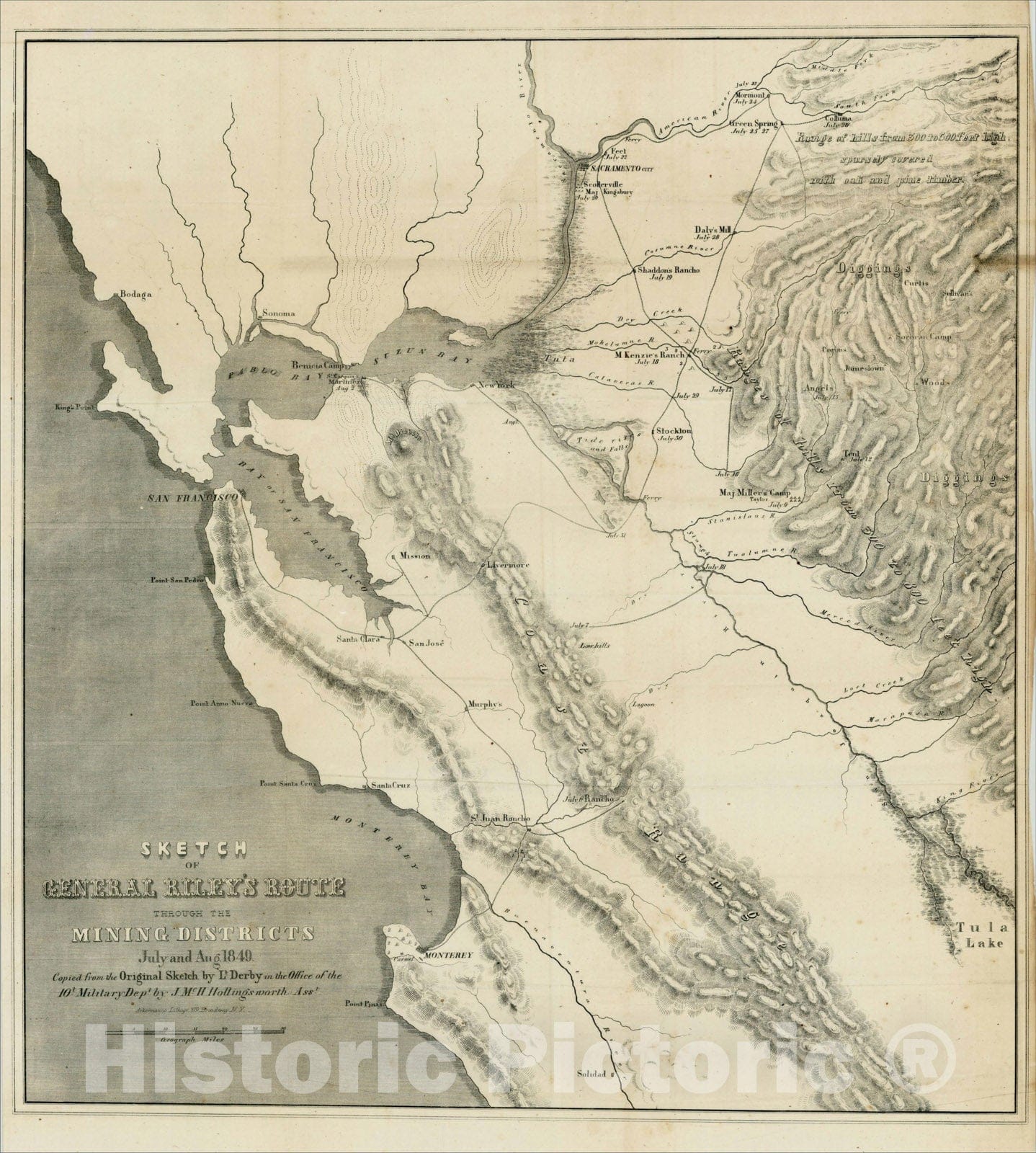 Historic Map : Sketch of General Riley?s Route Through the Mining Dist ...