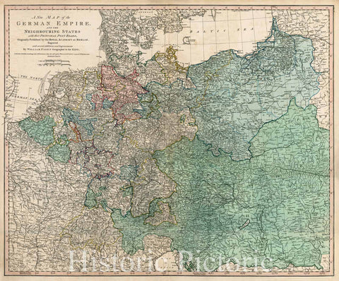 Historic Map : German Empire, and the Neighbouring States with the Principal Post Roads, Originally Published by the Royal Academy of Berlin, 1788, 1788, Vintage Wall Art