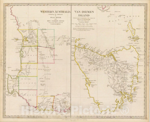 Historic Map : Western Australia containing the Settlements of Swan River and King George's Sound? [with ] Van Diemen Island, 1833, SDUK, Vintage Wall Art