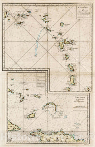 Historic Map : Carte Reduite Des Iles Antilles, [and] Carte reduite des debouquements de St. Domingue, . 1775 [Includes Bahamas], 1775, , Vintage Wall Art