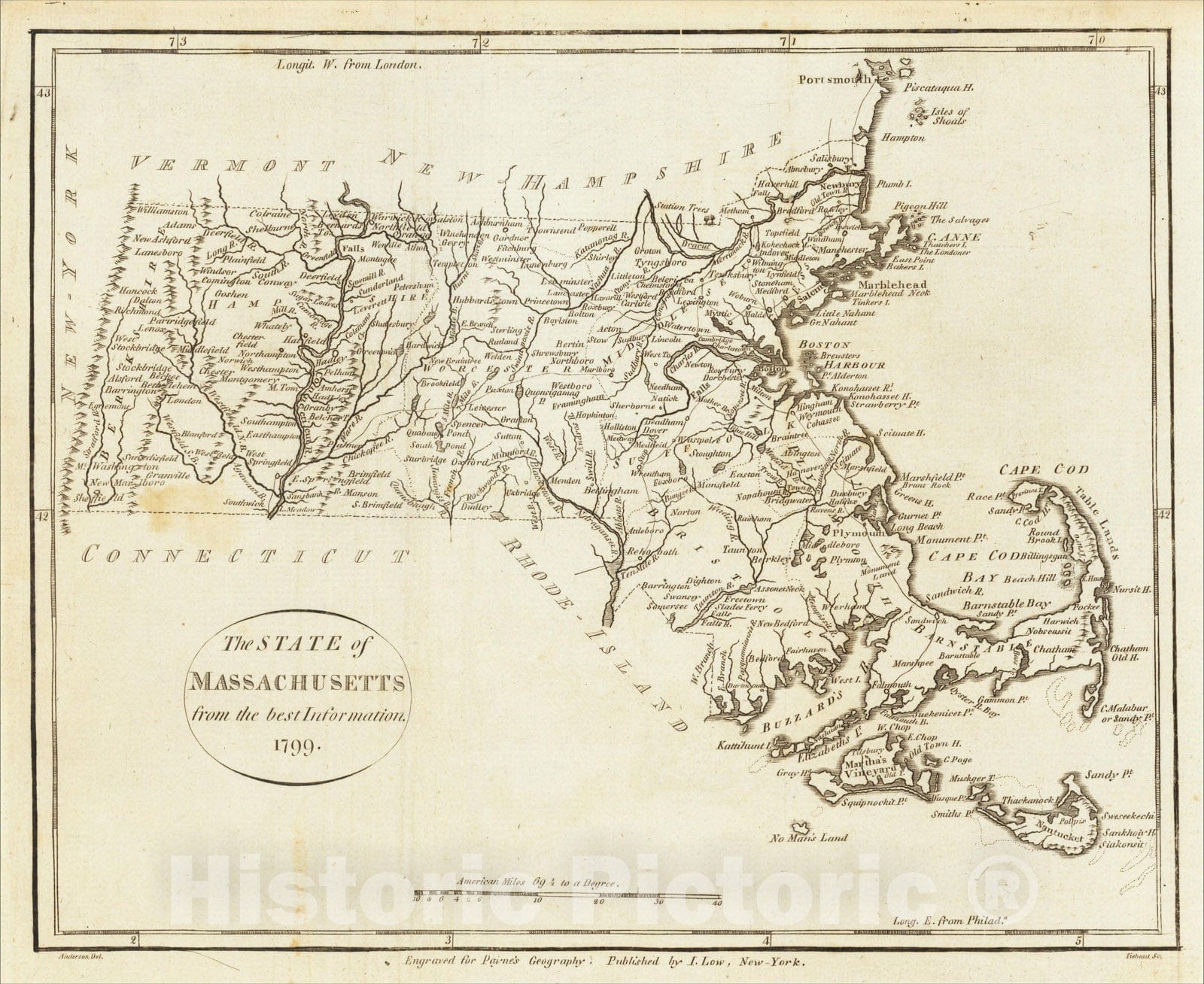 Historic Map : The State of Massachusetts from the best Authorities. 1799, 1799, John Payne, Vintage Wall Art