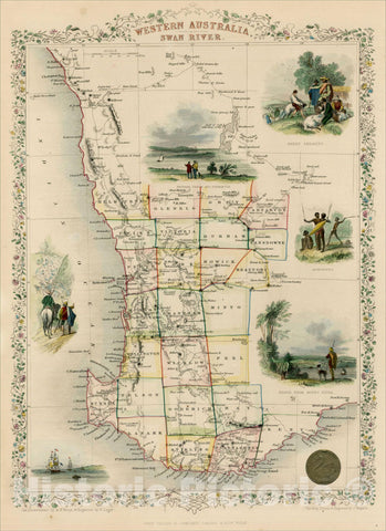 Historic Map : Western Australia, Swan River, 1851, John Tallis, v2, Vintage Wall Art