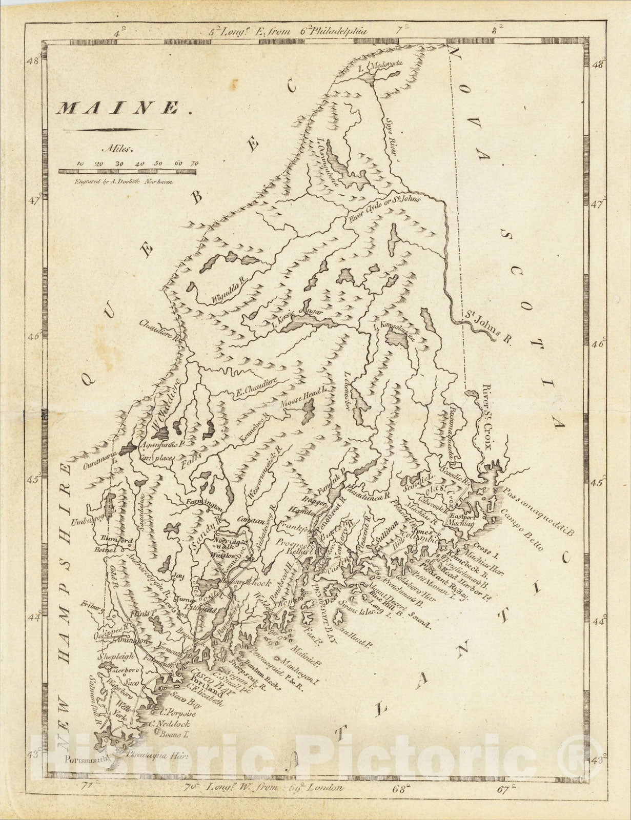 Historic Map Maine, 1814, Mathew Carey, Vintage Wall Art Historic