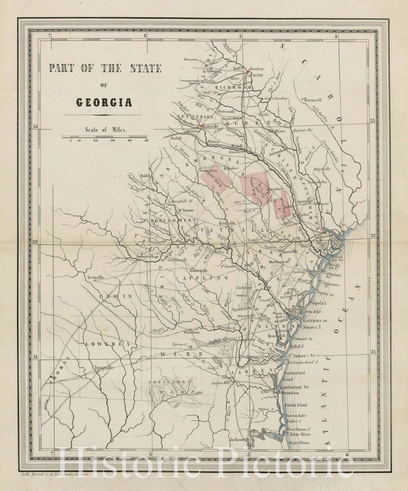 Historic Map : Part of the State of Georgia, 1840, , Vintage Wall Art