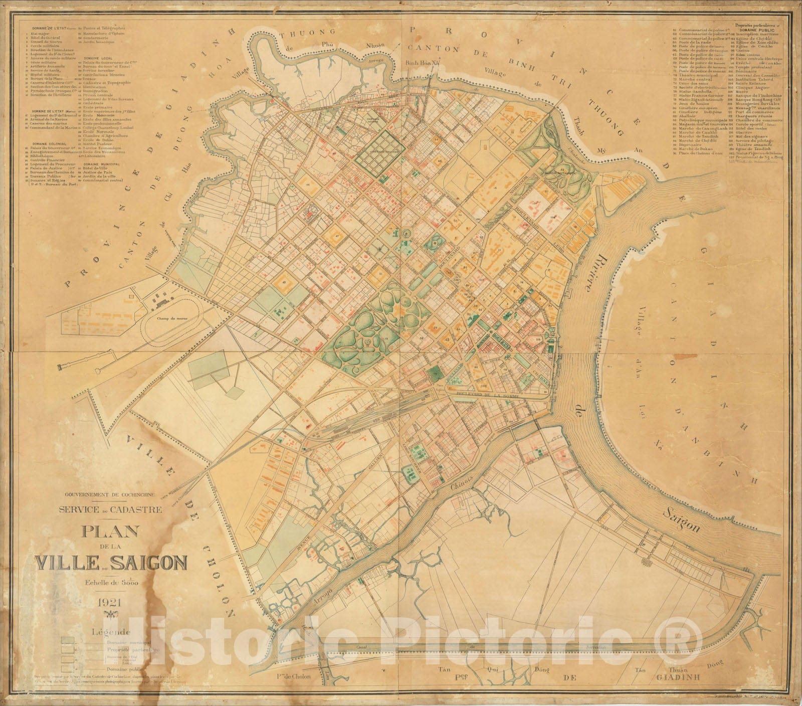 Historic Map : [Ho Chi Minh City, Saigon] Plan de la Ville de Saigon, 1921, 1921, Service du Cadastre de Cochinchine, Vintage Wall Art