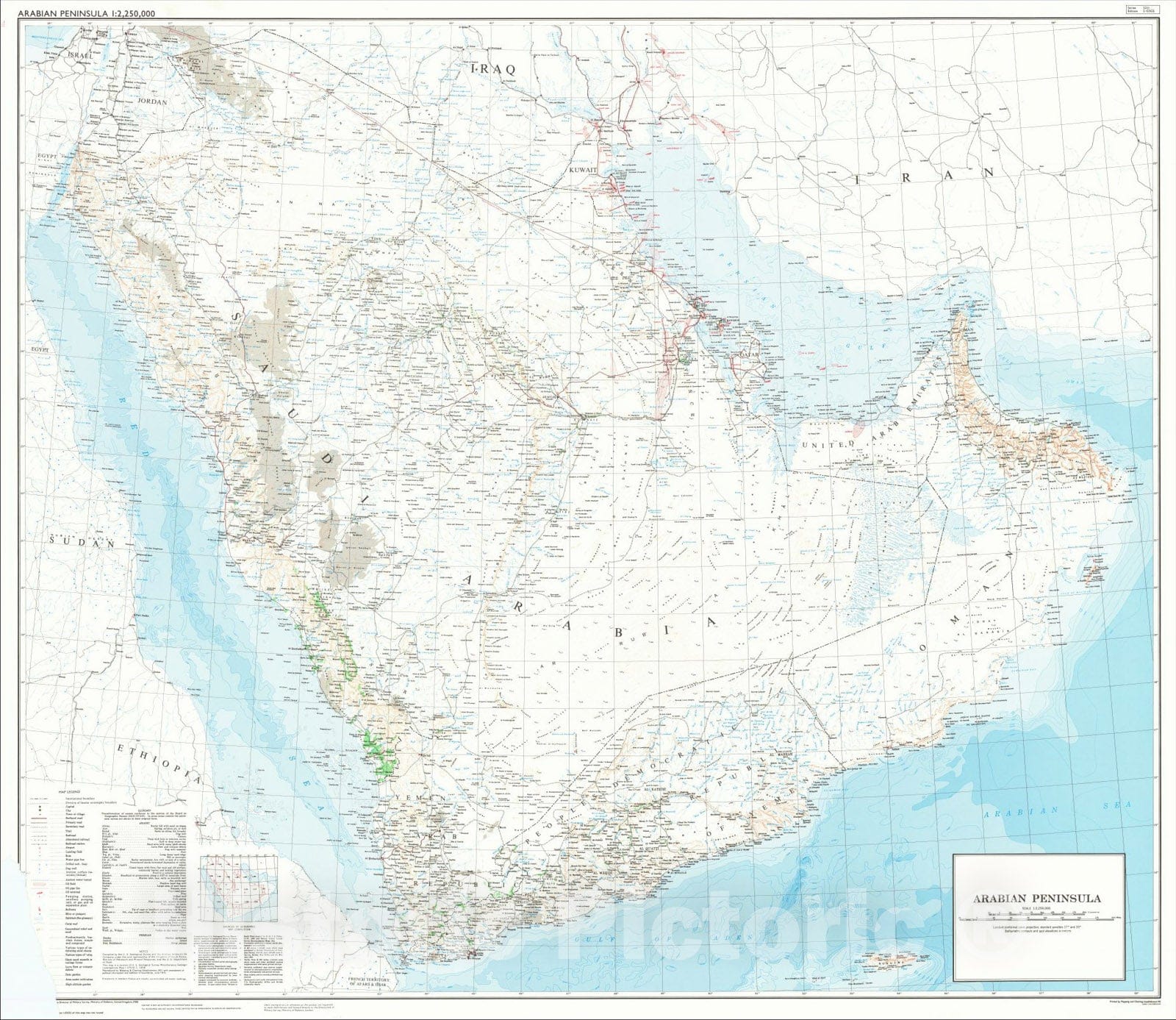 Historic Map : Arabian Peninsula, c1980, Ministry of Defence, Vintage Wall Art