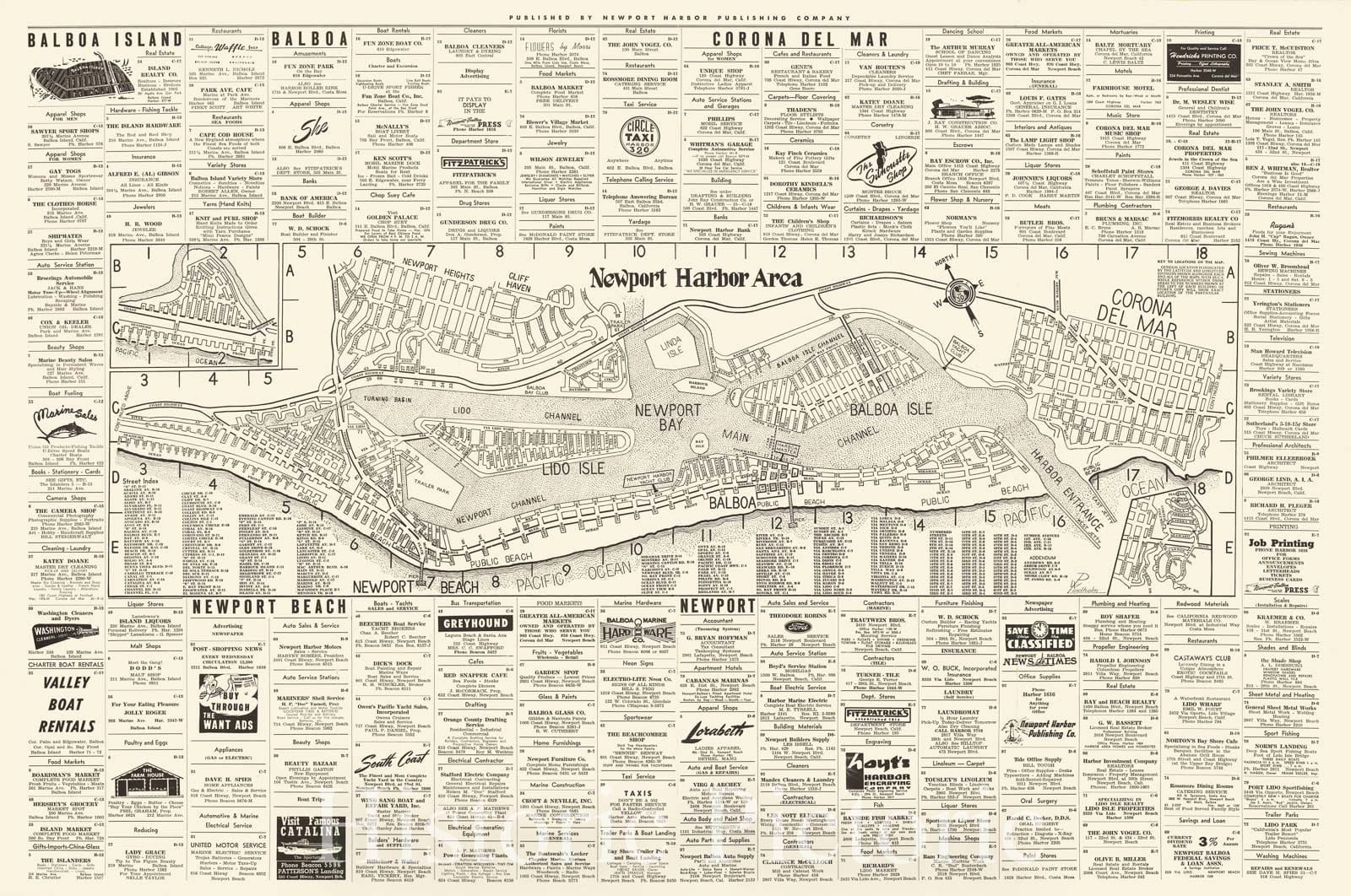 Historic Map : Newport Harbor Area, Market Map and Guide Newport Harobr Area 1950, c1950, Anonymous, Vintage Wall Art