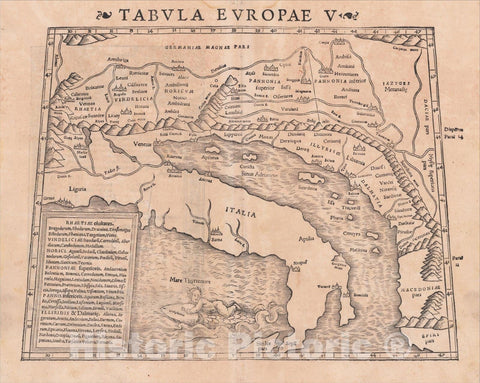 Historic Map : Europae Tabula V (Adriatic, Italy and Balkans) (), 1542, Sebastian M?nster, Vintage Wall Art