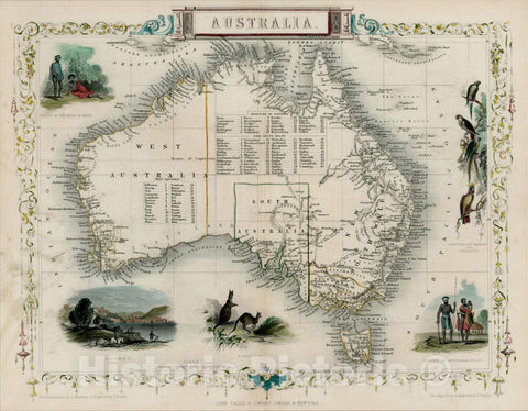 Historic Map : Australia, 1851, John Tallis, v3, Vintage Wall Art