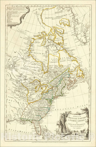 Historic Map : A Map of the British Empire in North America By Samuel Dunn Mathematician. improved from the Surveys of Capt. Carver. 1776, 1776, Samuel Dunn, Vintage Wall Art