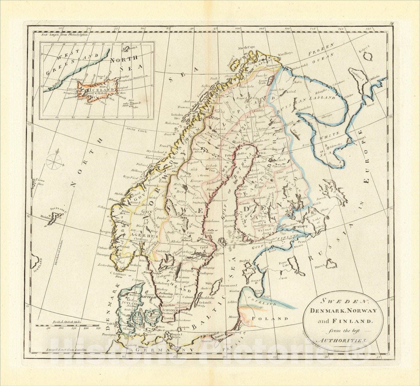 Historic Map : Sweden, Denmark, Norway and Finland, from the best Authorities, 1795, Mathew Carey, Vintage Wall Art