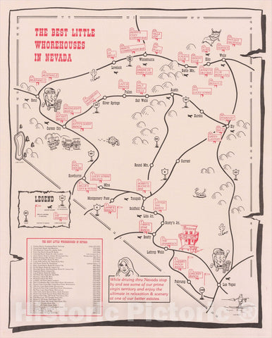 Historic Map : The Best Little Whorehouses in Nevada, 1985, Anonymous, Vintage Wall Art