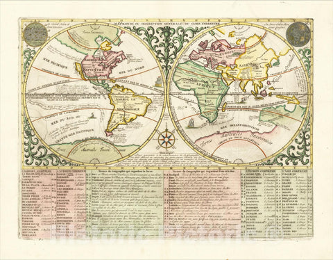 Historic Map : Mapmonde ou Description Genrale Du Globe Terrestre (Australia connected to Antarctica), 1719, Henri Chatelain, v2, Vintage Wall Art