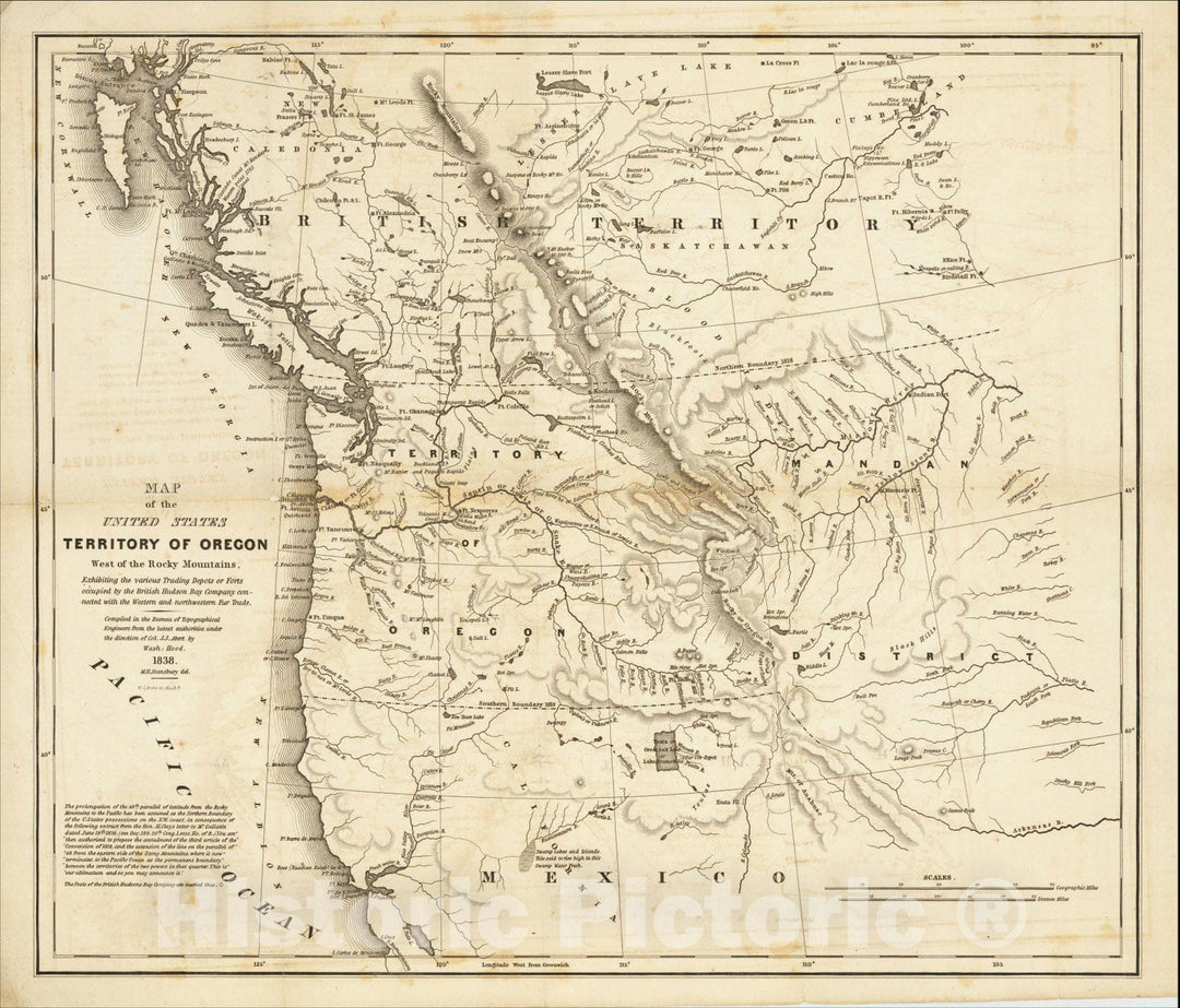 Historic Map : Map of the United States Territory of Oregon West of the Rocky Mountains, 1838, 1838, Washington Hood, Vintage Wall Art
