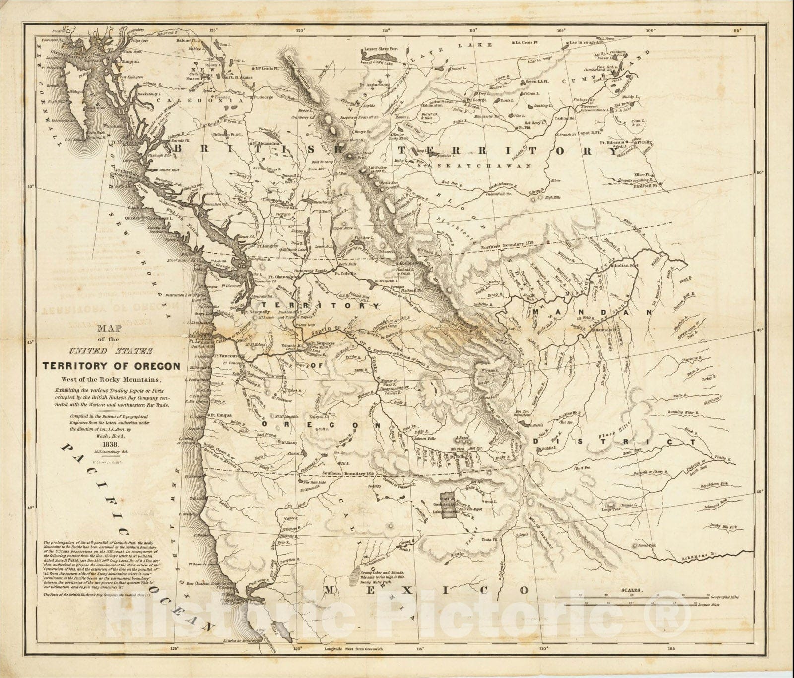Historic Map : Map of the United States Territory of Oregon West of the Rocky Mountains, 1838, 1838, Washington Hood, Vintage Wall Art