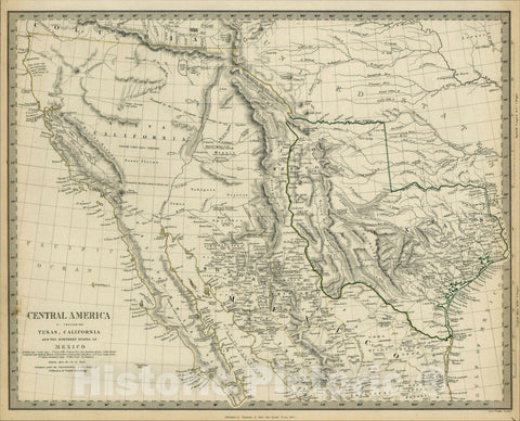 Historic Map : Central America II. Including Texas, California and the Northern States of Mexico, 1842, SDUK, v5, Vintage Wall Art