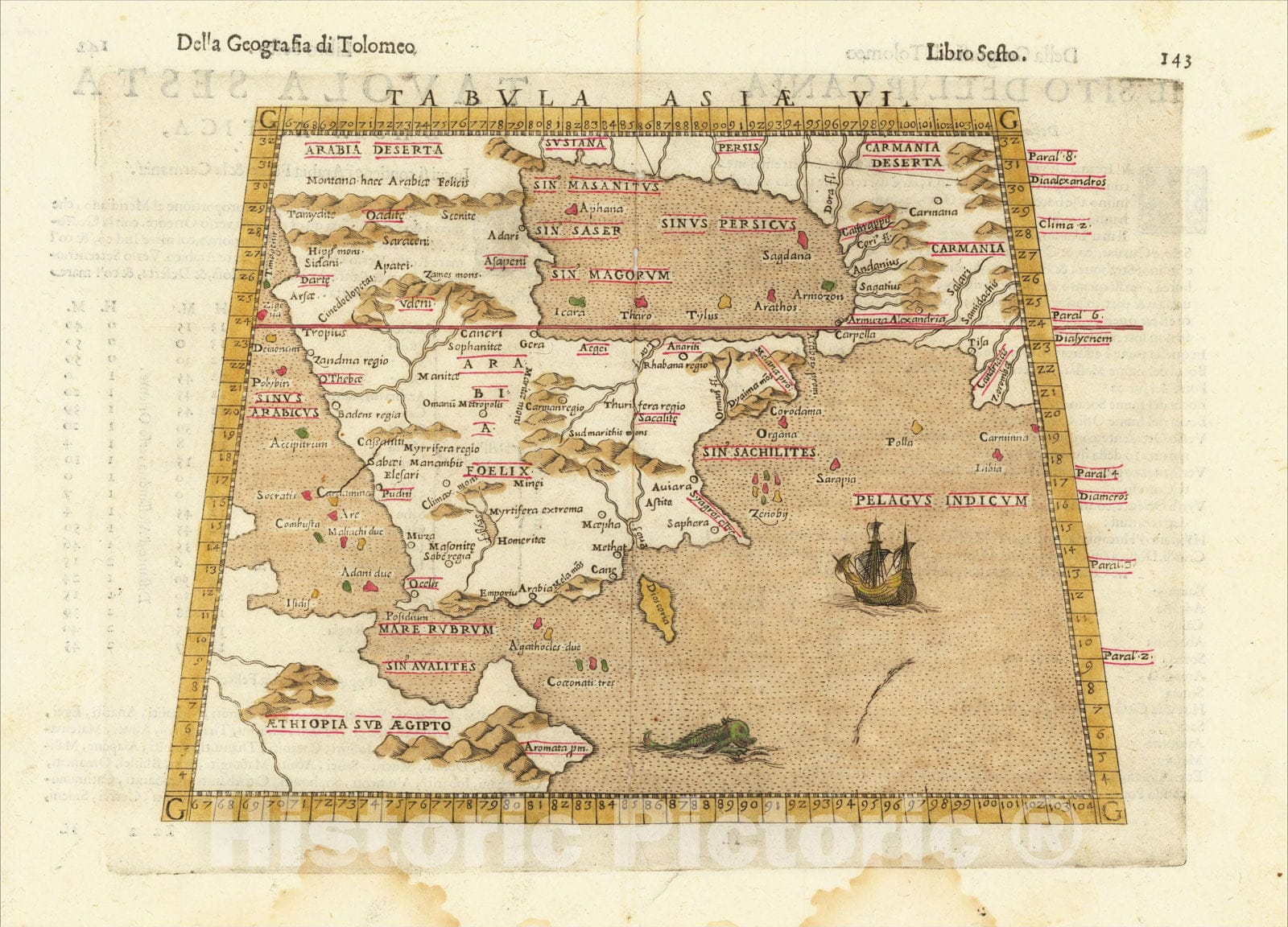 Historic Map : [Arabian Peninsula] Tabula Asiae VI, 1598, Girolamo Ruscelli, Vintage Wall Art