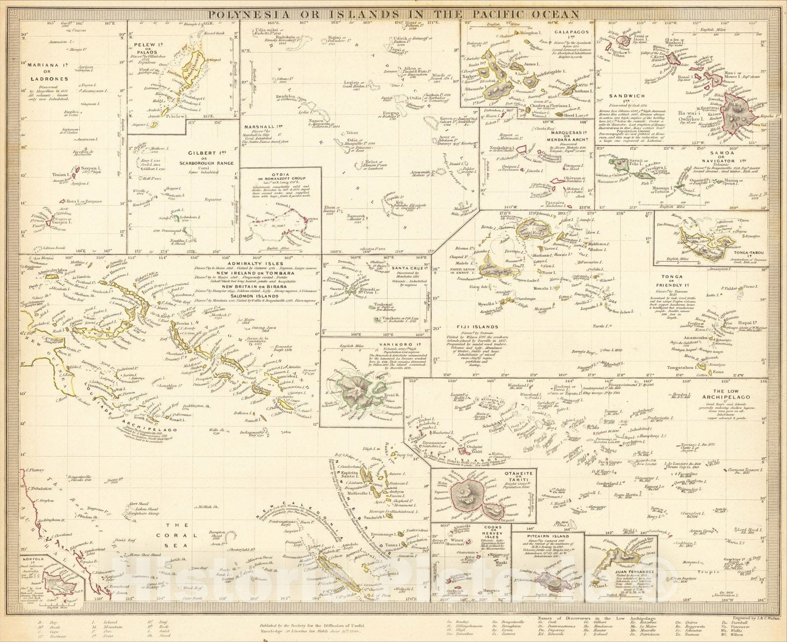 Historic Map : Polynesia, or Islands In the Pacific Ocean, 1860, SDUK, Vintage Wall Art
