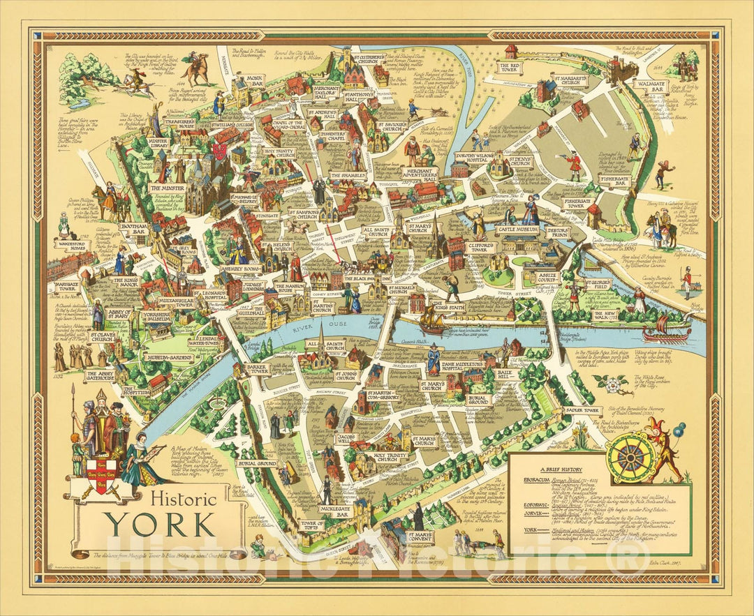 Historic Map Historic York 1947 Estra Clark Vintage Wall Art historic-map-historic-york-1947-estra-clark-vintage-wall-art