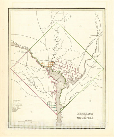 Historic Map : District of Columbia, 1835, Thomas Gamaliel Bradford, Vintage Wall Art