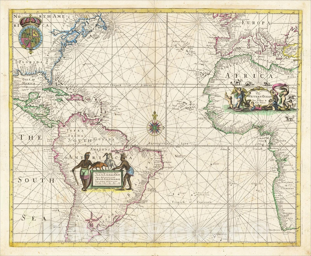 Historic Map : The Western Ocean, c1703, Charles Price, Vintage Wall Art