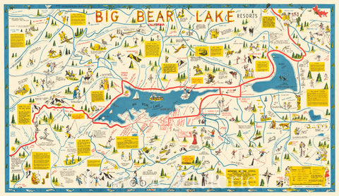 Historic Map : Big Bear Lake California, Big Bear Lake Souvenir Fun Map, 1947, George Ramsey, Vintage Wall Art