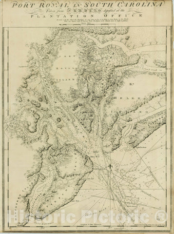 Historic Map : Port Royal in South Carolina Taken from Surveys Deposited at the Plantation Office, 1777, , Vintage Wall Art