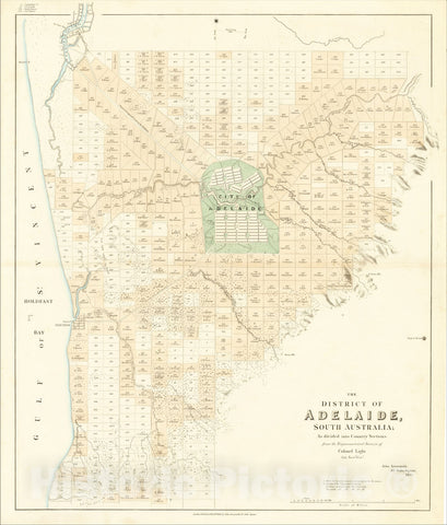 Historic Map : The District of Adelaide, South Australia; from the Trigonometrical Surveys of Colonel Light late Survr. Genl., 1839, Vintage Wall Art