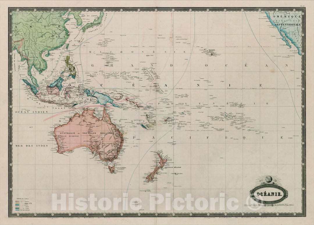 Historic Map : Oceanie, 186, 1860, F.A. Garnier, Vintage Wall Art