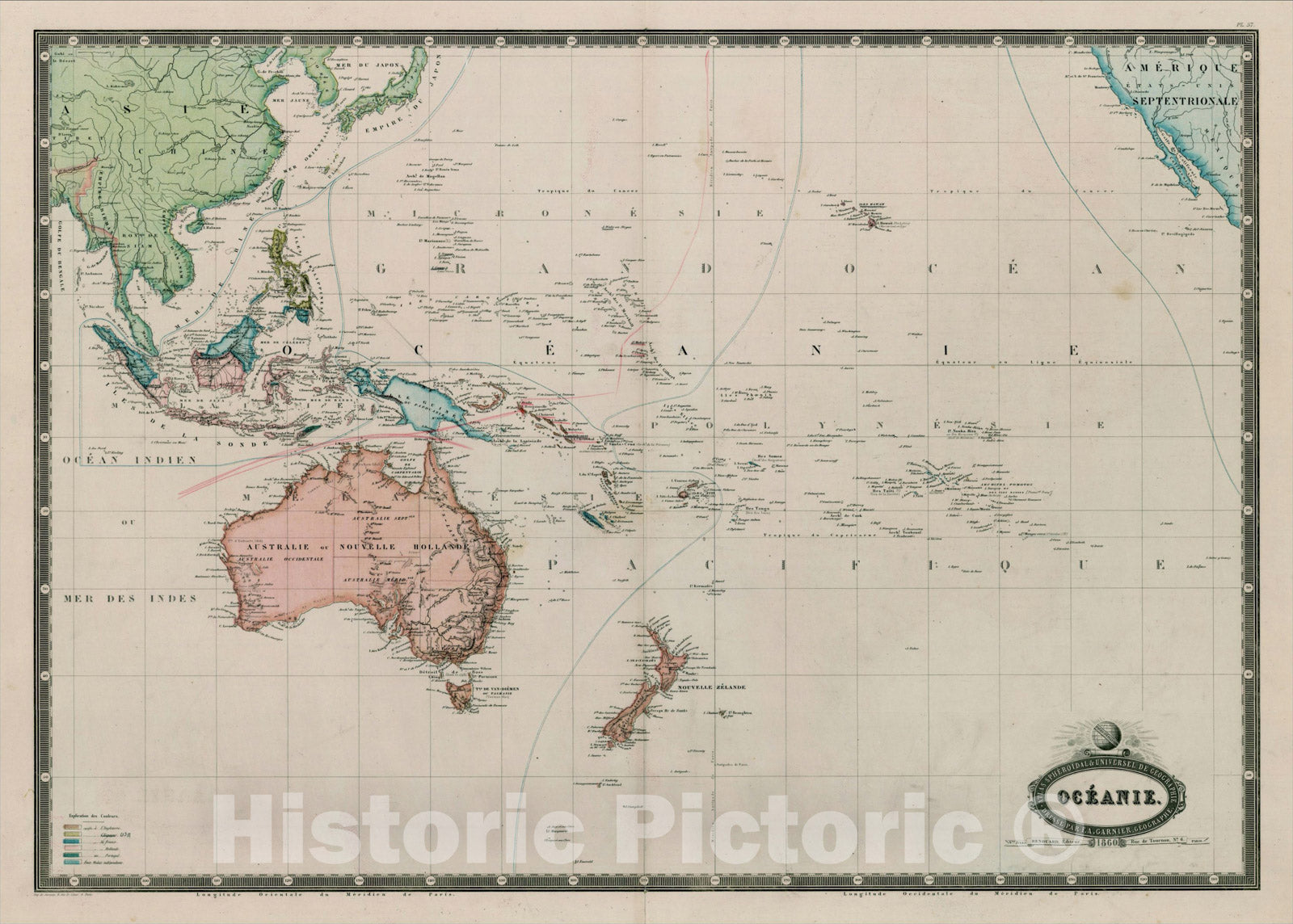 Historic Map : Oceanie, 186, 1860, F.A. Garnier, Vintage Wall Art