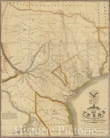 Historic Map : Map of Texas With Parts of the Adjoining States Compiled by Stephen F. Austin, 1830, Stephen F. Austin, Vintage Wall Art