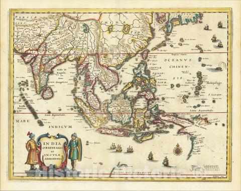 Historic Map : India Orientalis et Insulae Adiecentes (with early discoveries in Western Australia), 1638, Matthaus Merian, Vintage Wall Art