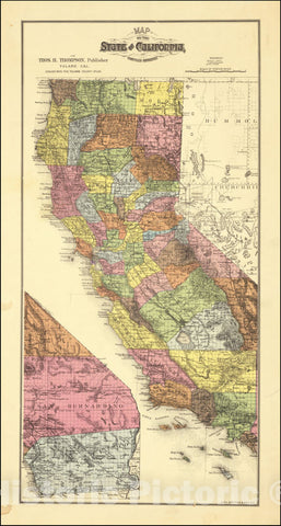 Historic Map : Map of the State of California Compiled Expressly for Thos. H. Thompson, 1891, Britton & Rey, Vintage Wall Art