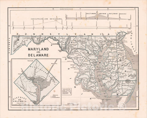 Historic Map : Maryland and Delaware [with Inset of the District of Columbia], 1844, Sidney Morse, Vintage Wall Art