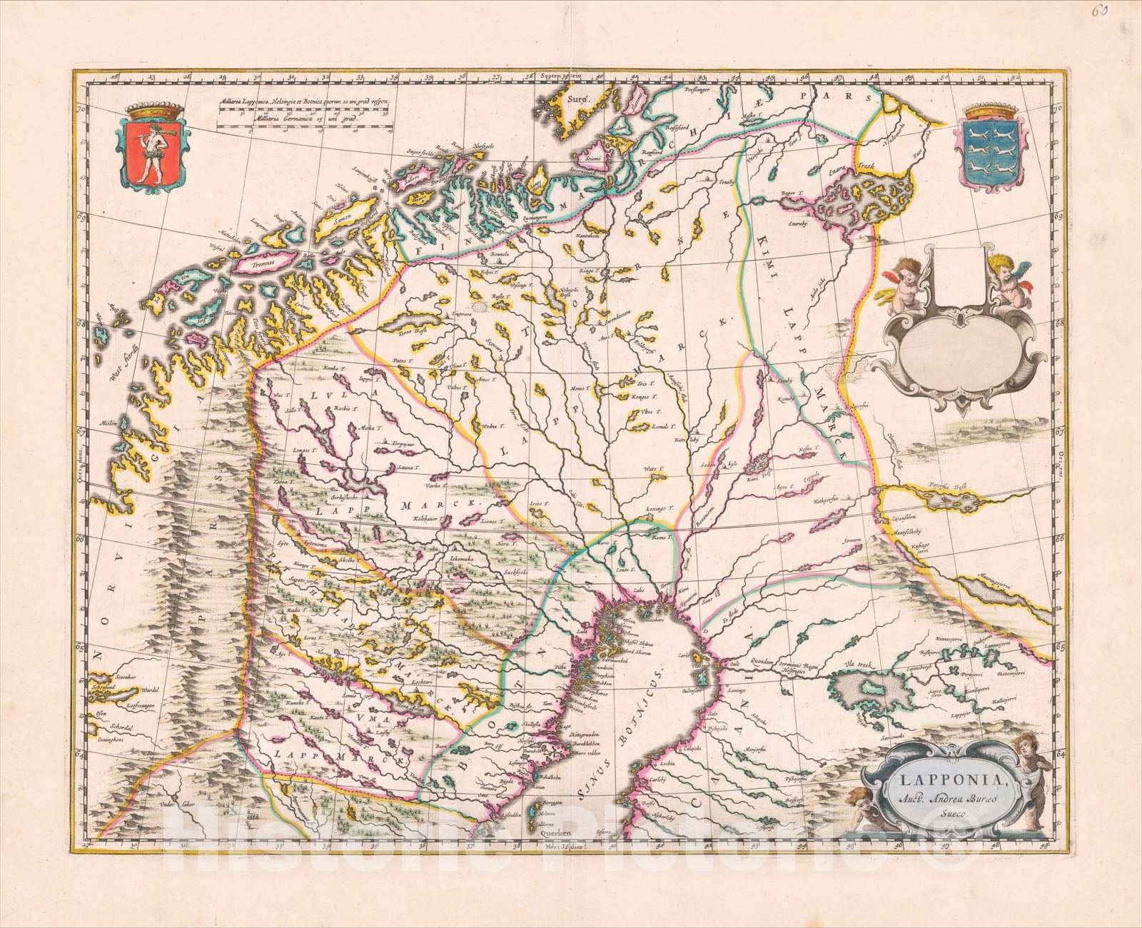 Historic Map : Lapponia Auct Andrea Buraeo Sueco, c1680, , Vintage Wall Art