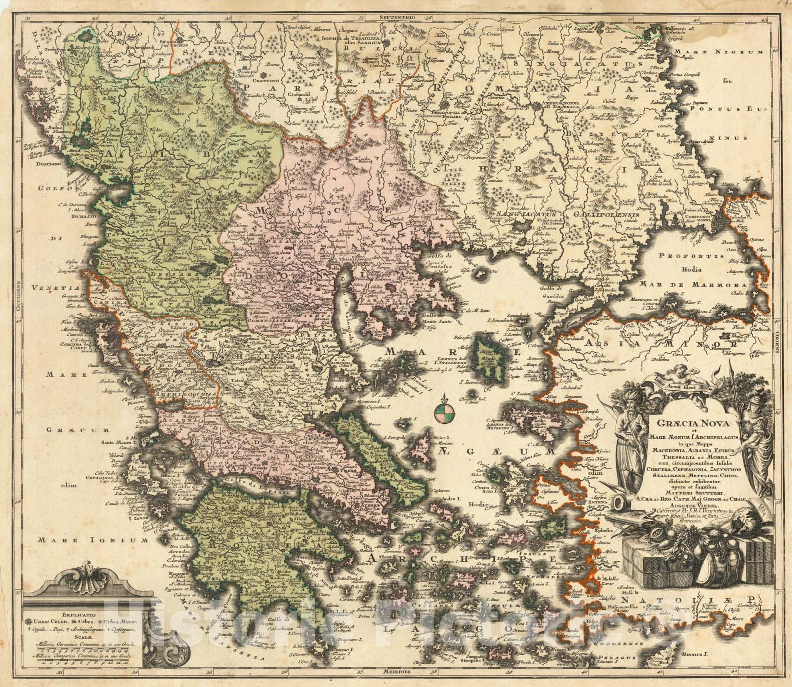 Historic Map : Graecia Nova et Mare Aegeum f. Archipelagus in qua Mappa Macedonia, Albania, Epirus, c1740, Abraham Ortelius, Vintage Wall Art