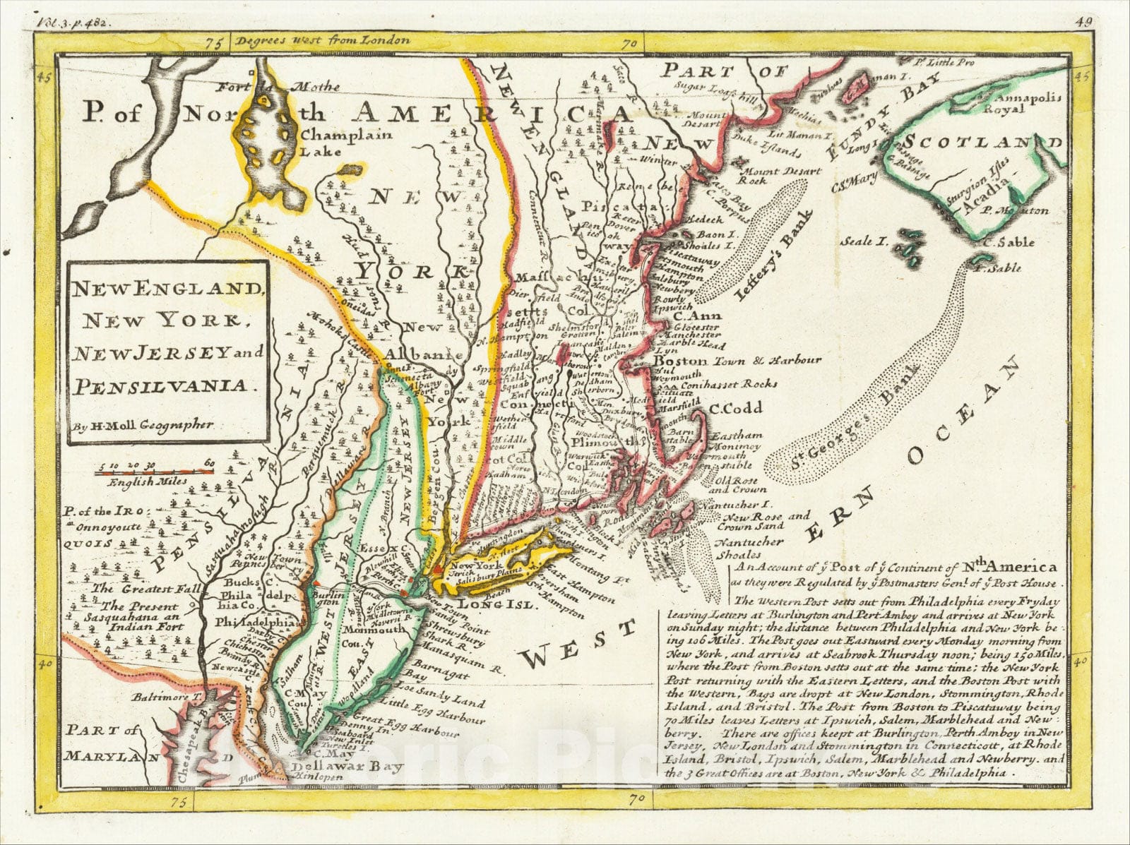 Historic Map : (First American post road map) New England, New York, N ...