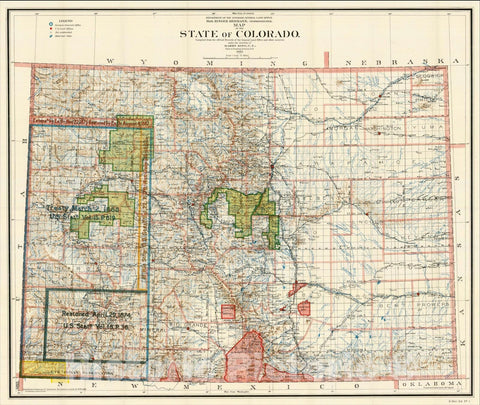 Historic Map : Map of the State of Colorado. Compiled from the official Records of the General Land Office and other sources, 192, 1902, General Land Office, Vintage Wall Art