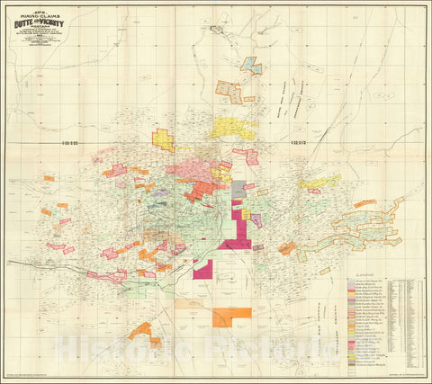 Historic Map : Map of Mining Claims Butte and Vicinity Montana, 1913, 1913, Harper, MacDonald & Co., Vintage Wall Art