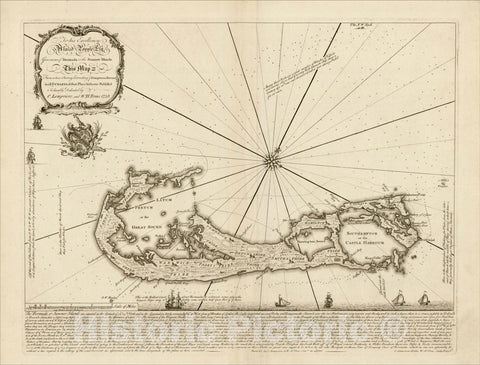 Historic Map : Bermuda, or the Summer Islands From a New Survey Correcting ye Dangerous Errors in al ye Charts, 1738, Clement Lempriere, Vintage Wall Art