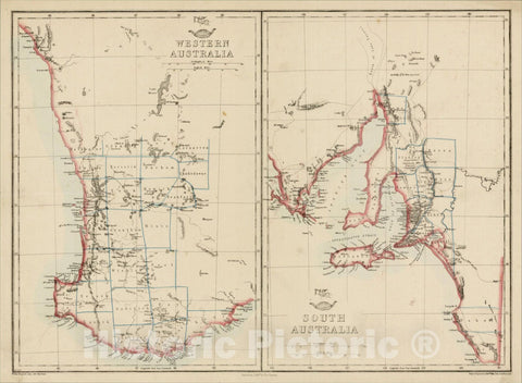 Historic Map : Western Australia (and) South Australia, c1860, Edward Weller, Vintage Wall Art