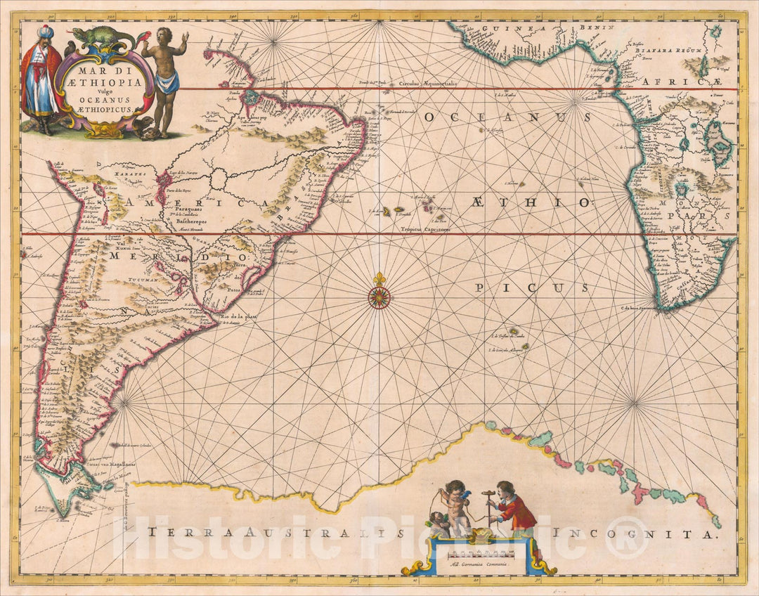 Historic Map : Mar Di Aethiopia Vulgo Oceanus Aethiopicus, 1650, Jan Jansson, Vintage Wall Art
