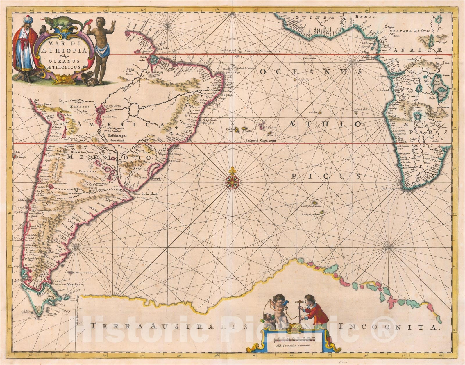 Historic Map : Mar Di Aethiopia Vulgo Oceanus Aethiopicus, 1650, Jan Jansson, Vintage Wall Art