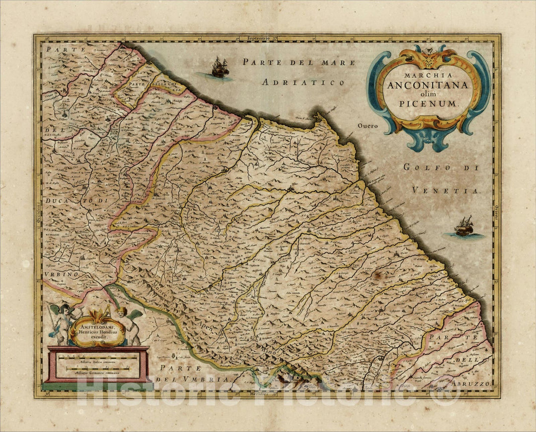 Marchia Historic Map : Marchia Anconitana olim Picenum, c1630, , Vintage Wall ...
