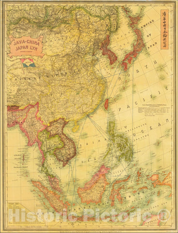 Historic Map : Java-China Japan Lyn (Map Showing Routes Ports of Call and Services of the Java-China Japan Line, 1930, Edward Stanford, Vintage Wall Art