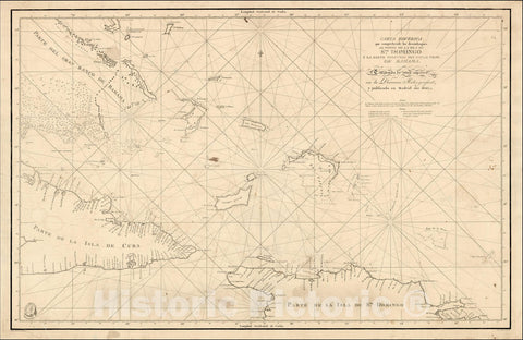 Historic Map : Bahamas, Cuba, Santa Domingo, 1802, Direccion Hidrografica de Madrid, Vintage Wall Art